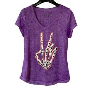 Rocker Girl All Access Women’s Purple Semi Sheer Bony Finger Peace Sign Shirt